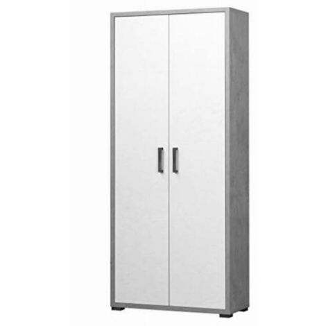 Armadio 2 Ante con Cassetto Ossido Bianco Cemento 75x33x175 cm