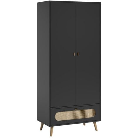 Armadio 2 Ante e 1 Cassetto con Cannage in Rattan L85 cm - Canna