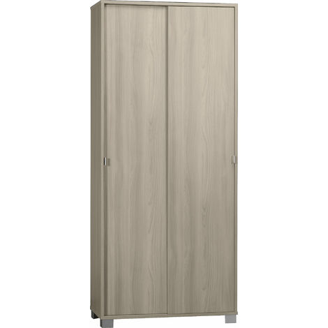 Armadio basso multiuso con ripiano regolabile, dimensioni 62x34x80 cm. Mobile  armadietto 2 ante in legno colore olmo chiaro, ideale anche come scarpiera.