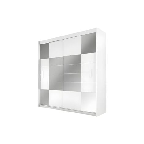 Armadio 2 ante scorrevoli con specchio L203 cm Bianco - ROVINIJA