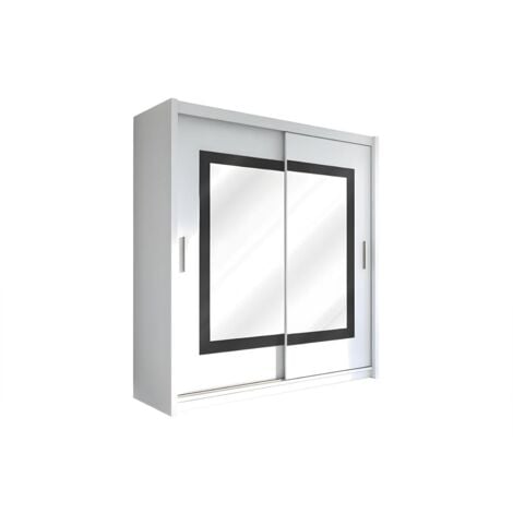 Armadio 2 ante scorrevoli con specchio L203 cm - Colore: Bianco - AUTLAN