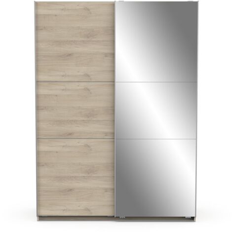 armadio 2 ante scorrevoli "ghost" con specchio effetto quercia 148x59,9x203 cm