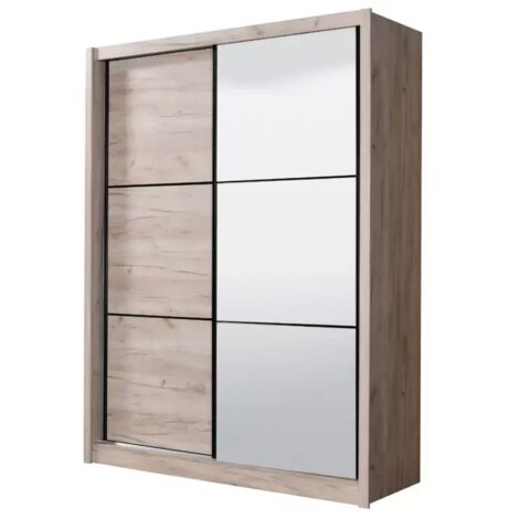armadio 2 ante scorrevoli "madrid" con specchio effetto quercia 166x60x215 cm