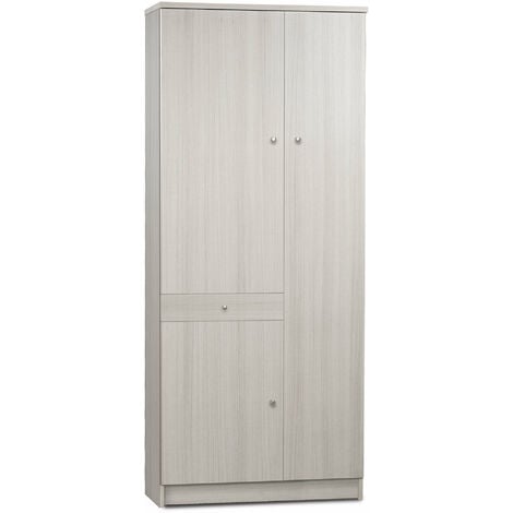 Armadio 153x217h cm con tre ante e due cassetti in legno bianco lucido e  grigio cemento - Adore