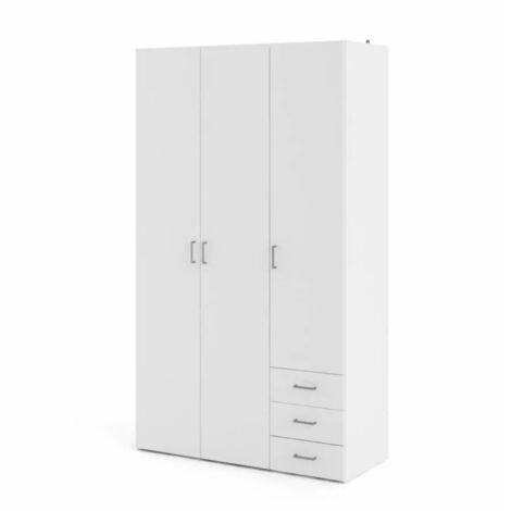 armadio 3 ante battenti "space" con 3 cassetti bianco 115,8x49,5x200,4 cm