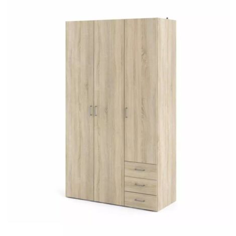 armadio 3 ante battenti "space" con 3 cassetti effetto quercia 115,8x49,50x200,40 cm