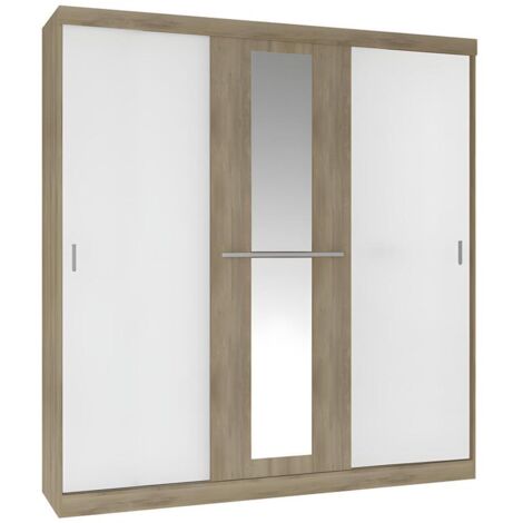 Armadio 3 ante scorrevoli con specchio - L.205 cm - Naturale e beige - DIDDA II
