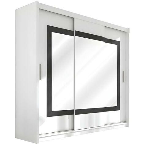 Armadio 3 ante scorrevoli con specchio L250 cm Bianco - AUTLAN - Bianco