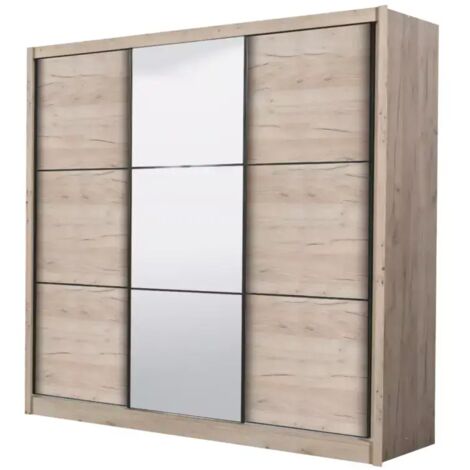 armadio 3 ante scorrevoli "madrid" con specchio effetto quercia 242x60x215 cm