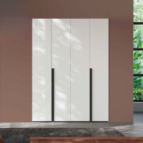 Armadio 4 ante battenti bianco portland e maniglie nero opaco Coco 185x60,3x250h