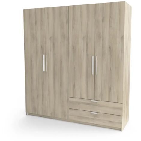 armadio 4 ante battenti con 2 cassetti effetto quercia 178x51,4x191,5 cm