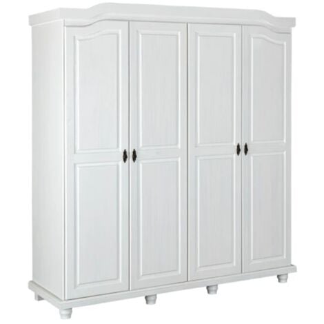 armadio 4 ante in pino massello bianco, 182x59,5x197,5 cm