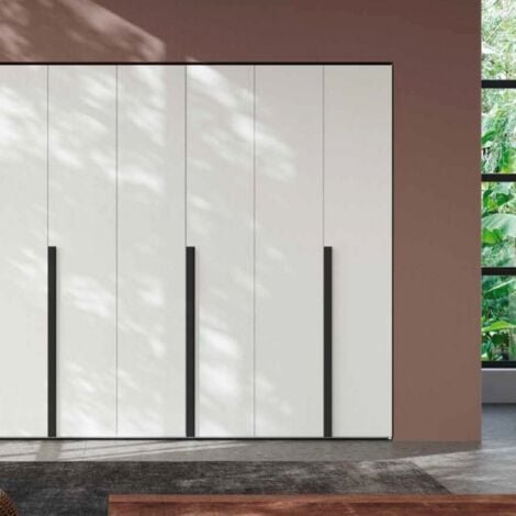 Armadio 6 ante battenti bianco portland e maniglie nero opaco 276x250H cm - Coco