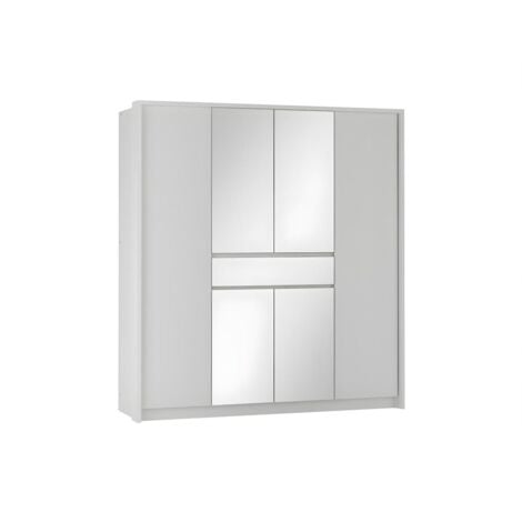 Armadio 6 ante e 1 cassetto con specchio L200 cm Bianco - ZADIA