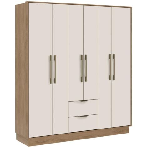 Armadio 6 ante e 2 cassetti L162 cm  Beige e Naturale FEOVA