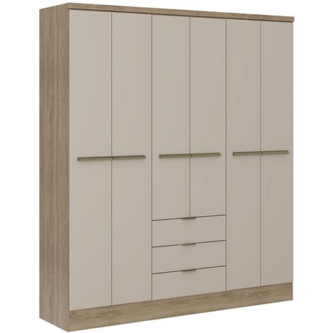 Armadio 6 ante e 3 cassetti L180 cm Beige e naturale - PEROLI