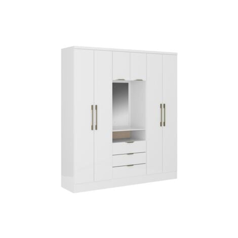 Armadio 6 ante e 3 cassetti + Specchio L180 cm Bianco - ELORIO
