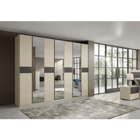 Armadio 7 Ante beige laccato lucido c/3 specchi L 320 - Alfa