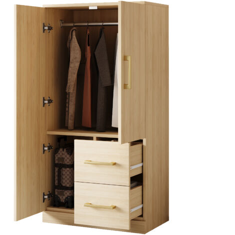 Armadio 70x40x135 cm, Design a 3 Ante con 2 Cassetti e Vani Portaoggetti, Compatto e Multifunzionale,in Legno, Naturale