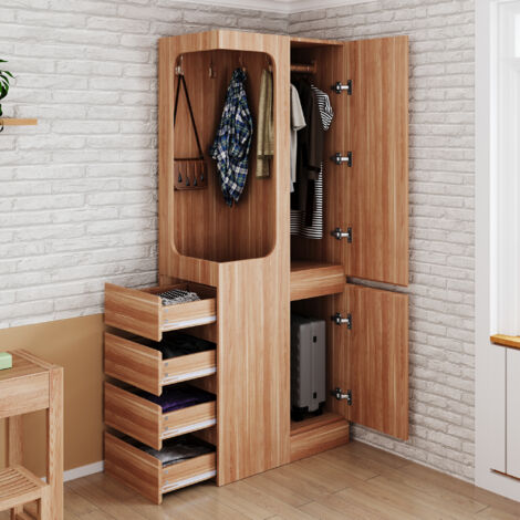 Armadio 70x40x170cm 1 pta 4 cassetti Risparmio spazio ganizzazione facile Naturale legno Per Camera