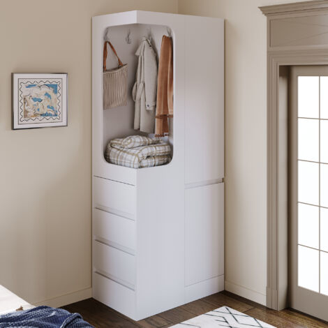 Armadio 70x40x170cm capacità massima cassetti accesso facile appendiabiti salvaspazio bianco legno camera
