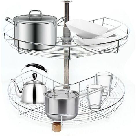 Armadio a 2 ripiani da cucina a 2 ripiani in filo metallico angolare 270° armadio angolare angolare con staffa 71 cm per armadio angolare piatto girevole sotto armadio