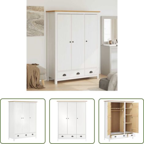 Armadio a 3 ante -  Armadio a 3 Ante Hill Bianco 127x50x170 cm in Legno di Pino