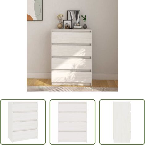 Armadio a cassetti -  Credenza Bianca 60x36x84 cm in Legno Massello di Pino