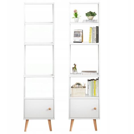 Armadio a colonna con ripiani, in stile loft scandinavo. Questo scaffale bianco è alto e stretto, ideale per i tuoi libri.