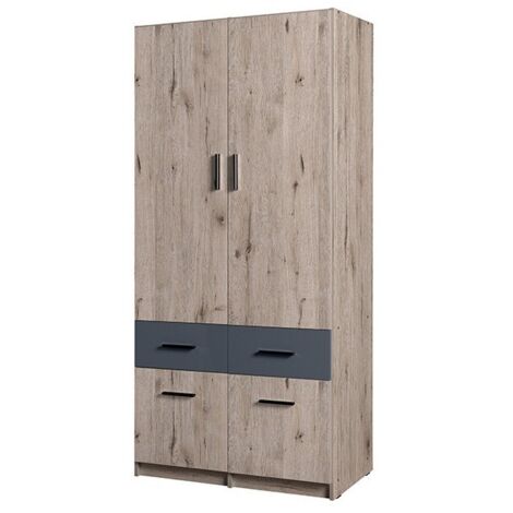 Armadio a due ante e quattro cassetti collezione FLEX, colore rovere wellington e grigio grafite.