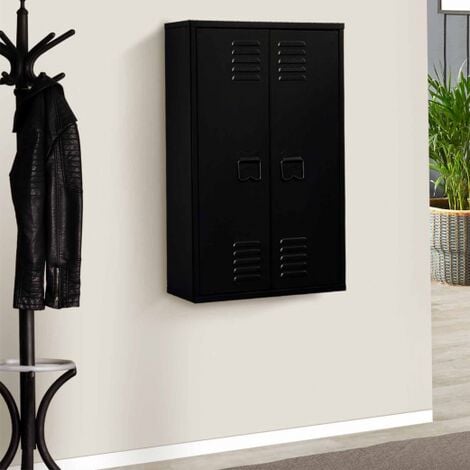 Armadio a muro a 2 ante in metallo nero, design industriale ESTER