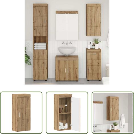 Armadio a muro -  Armadio da bagno a muro con porta TULUM Rovere artigianale