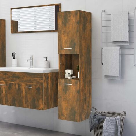 Armadietto Bagno, Mobile da Bagno Rovere Fumo 30x30x130 cm in