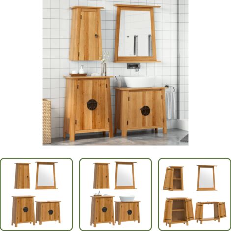 Armadio a muro -  Set Mobili da Bagno 4 pz in Legno Massello di Pino