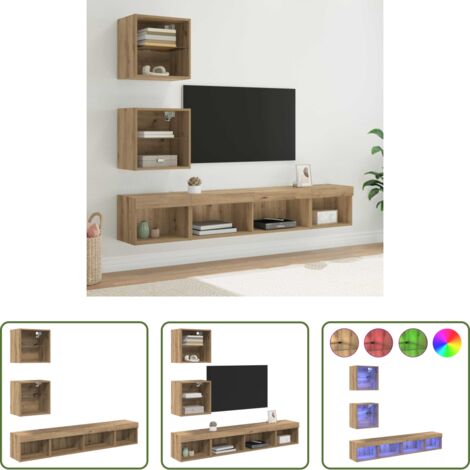 Armadio a muro -  Unità a muro per TV con LED con led 5 pcs Rovere artigianale