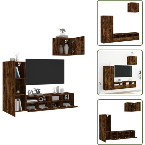 Armadio a muro - vidaXL Mobili TV a Muro 4pz Rovere Fumo in Legno Multistrato - Armadio in legno