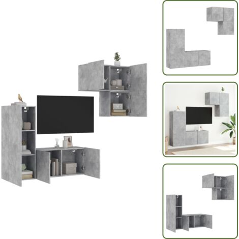 Armadio a muro - vidaXL Mobili TV a Muro con LED 4pz Grigio Cemento Legno Multistrato - Armadio con LED