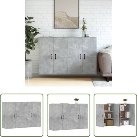 Armadio a parete -  Armadietti a Parete 2 pz Grigio Cemento in Legno Multistrato