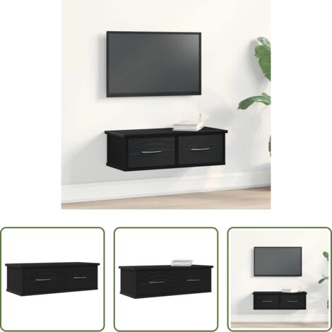 Armadio a parete -  Armadietto a muro con cassetto Rovere Nero 60 x 26 x 18,5 cm
