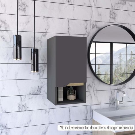 Armadio a Parete per Bagno Laurent con Ripiani, Colore Piombo e Duna