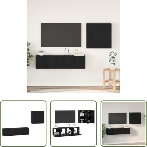 Armadio a parete -  Set mobile TV Montaggio a parete Rovere Nero Legno multistrato
