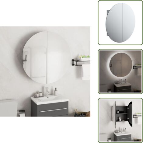 Armadio a parete - vidaXL Armadio da Bagno con Specchio Rotondo e LED Grigio 54x54x17,5cm - Armadio per gioielli