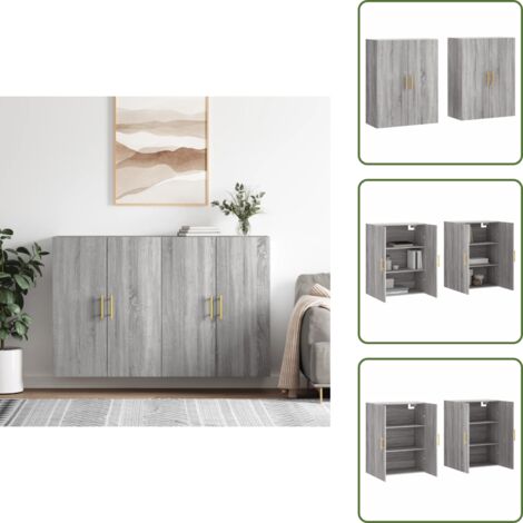 Armadio a parete - vidaXL Mobili a Parete 2 pz Grigio Sonoma 69,5x34x90 cm - Armadietto moderno
