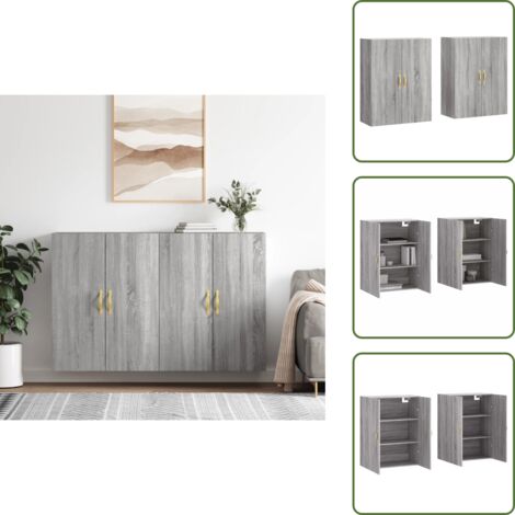 Armadio a parete - vidaXL Mobili a Parete 2 pz Grigio Sonoma 69,5x34x90 cm - Armadietto moderno