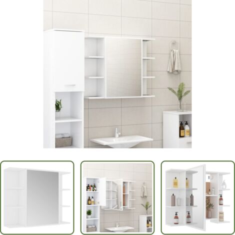 Armadio a specchio -  Armadio da Bagno Bianco 80x20,5x64 cm in Legno Multistrato