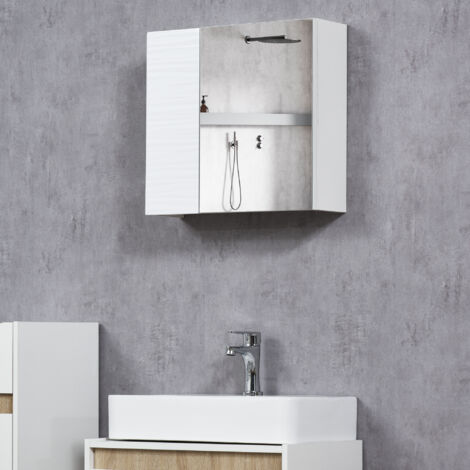 Armadio a Specchio da Bagno in Truciolato e Vetro con 4 Ripiani Regolabili e Design a Parete, 48x15x45 cm, Bianco