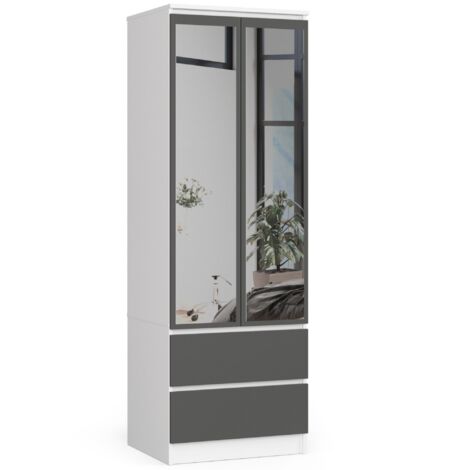 Armadio AKORD S60 Bianca 60 cm 2 ante 2 cassetti inserto frontale Grigio Grafite 60x51x180 cm