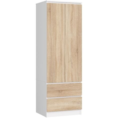 Armadio AKORD S60 Bianca 60 cm 2 ante 2 cassetti inserto frontale Sonoma Quercia 60x51x180 cm