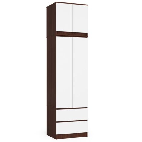 Armadio AKORD S60 con sopralzo Wengé 60 cm 2 ante 2 cassetti inserto frontale Bianco 60x51x234 cm