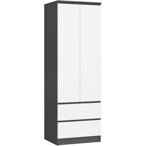 Armadio AKORD S60 Grigia Grafite 60 cm 2 ante 2 cassetti inserto frontale Bianco 60x51x180 cm